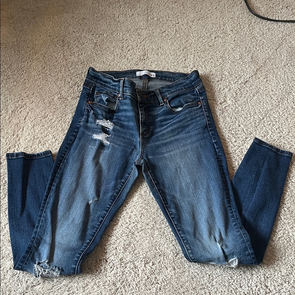 LOFT Dark Blue Distressed Skinny Jeans